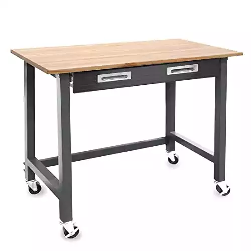 Seville Classics Steel frame Wood Top Table on Wheels, 48 in x 24 in