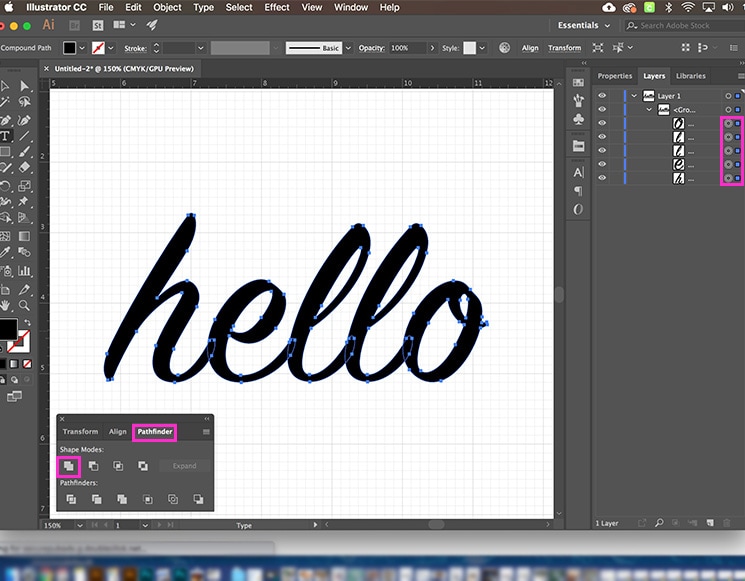 Create SVG Illustrator - Unite Text Setup
