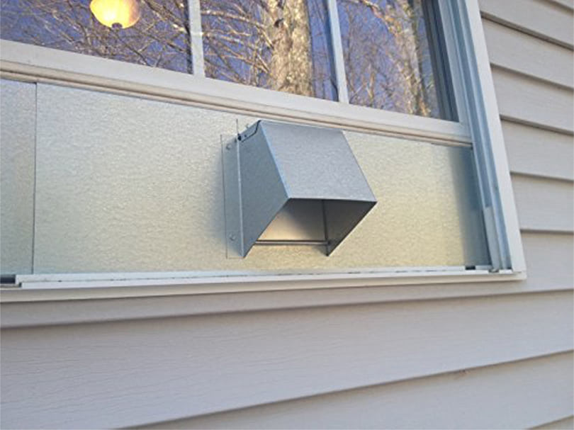 Glowforge vent hose connected to a Window Vent.